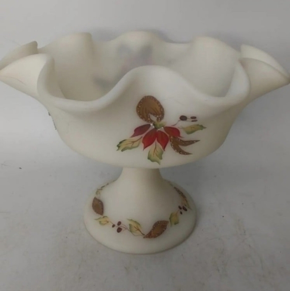 Vintage Fenton handpainted satin glass‎ compote dish - Picture 5 of 8